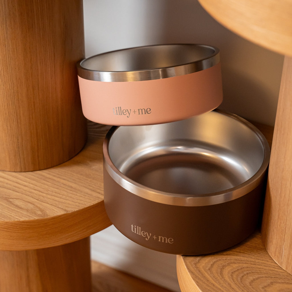 Tilley + Me Stainless Steel Pet Bowl, Dishwasher Safe | 32oz and 64oz