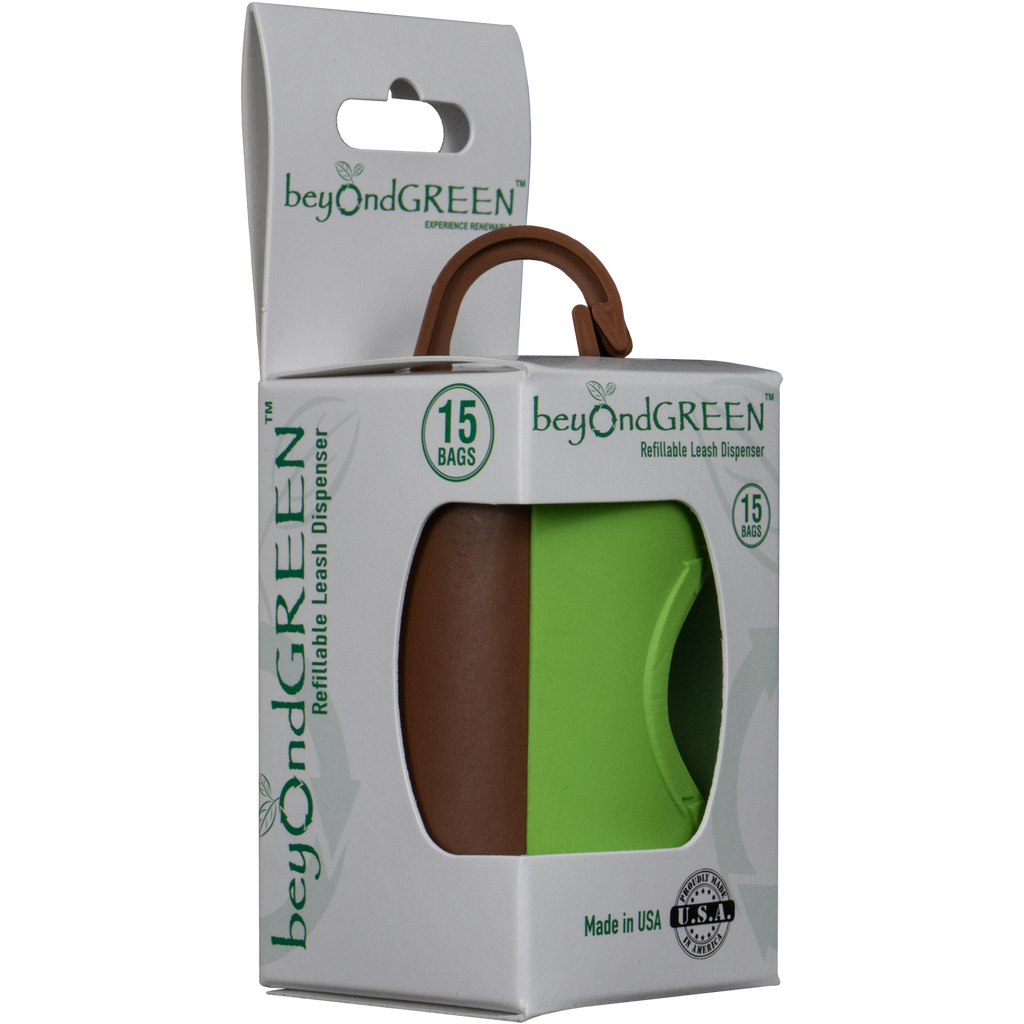 beyondGREEN Dog Waste Bag Leash Dispenser – Clip-On Holder for Standard Rolls – Made in USA