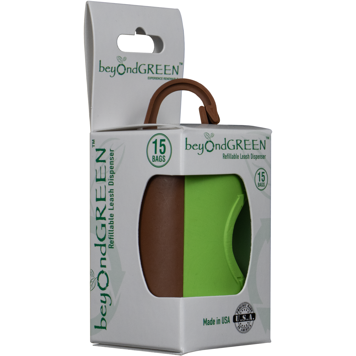 beyondGREEN Dog Waste Bag Leash Dispenser – Clip-On Holder for Standard Rolls – Made in USA