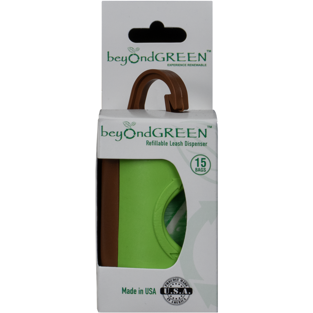 beyondGREEN Dog Waste Bag Leash Dispenser – Clip-On Holder for Standard Rolls – Made in USA