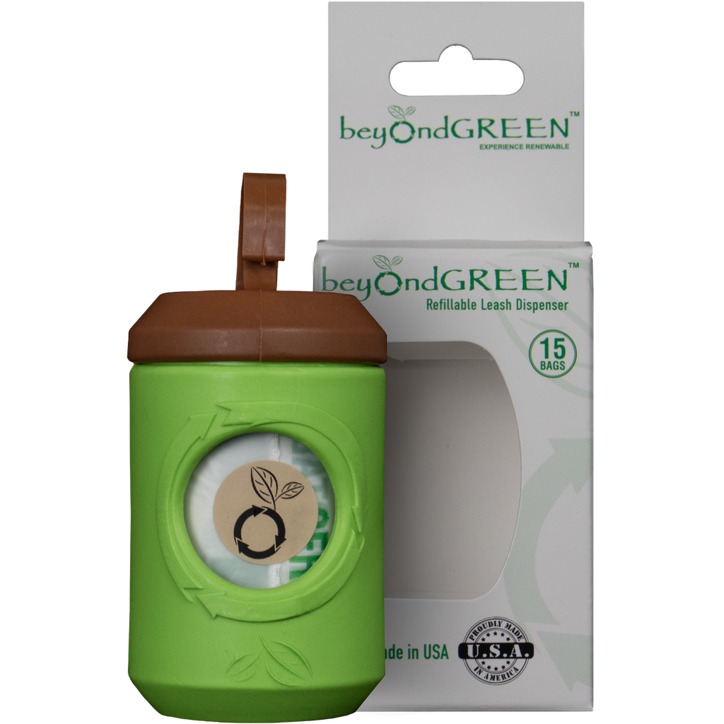 beyondGREEN Dog Waste Bag Leash Dispenser – Clip-On Holder for Standard Rolls – Made in USA