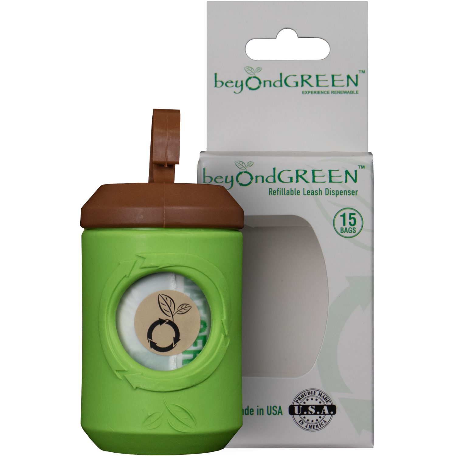 beyondGREEN Dog Waste Bag Leash Dispenser – Clip-On Holder for Standard Rolls – Made in USA
