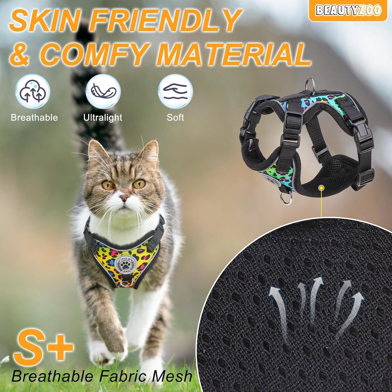 Escape Proof Cat Harness and Leash Reflective Vest