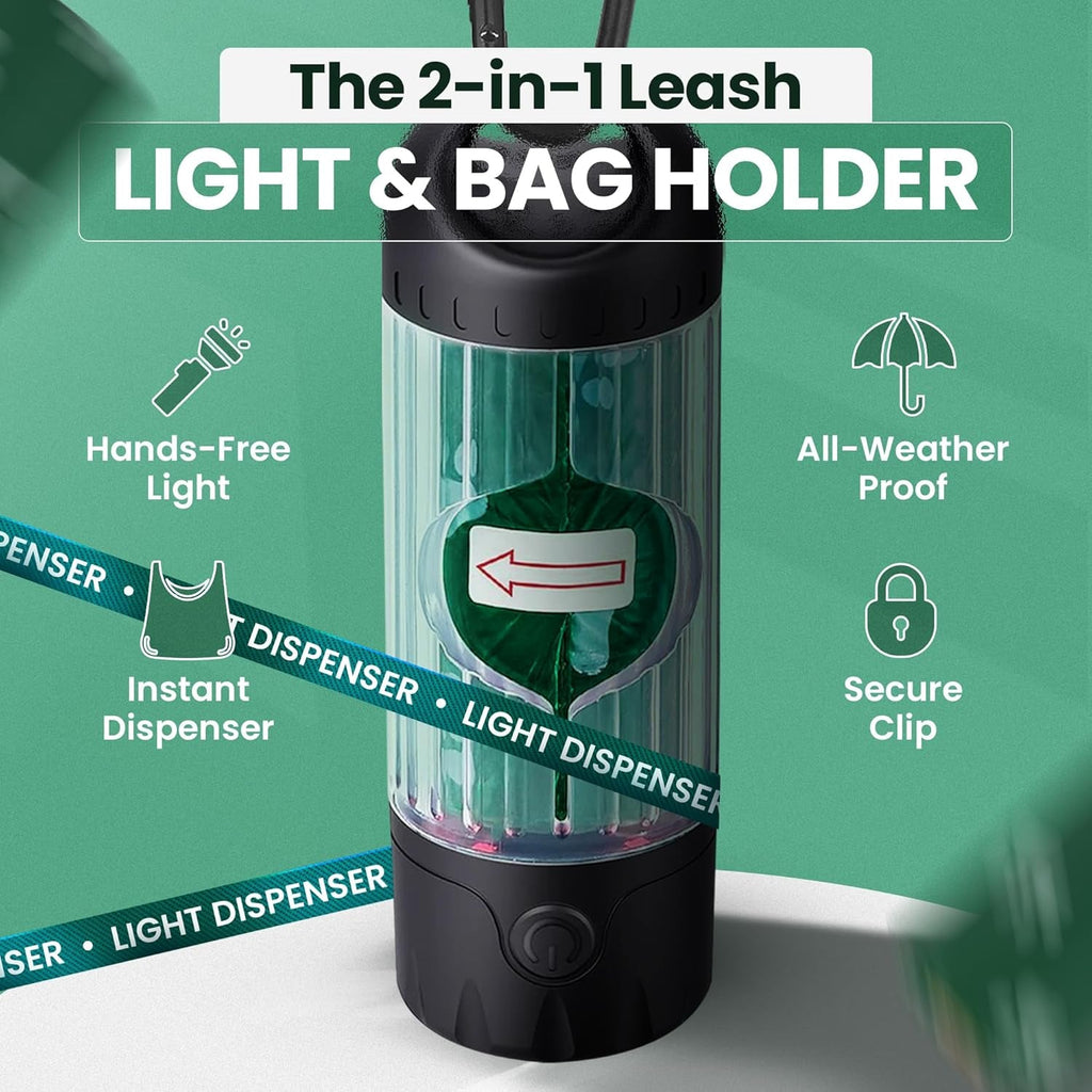 LED Flashlight Dog Poop Bag Dispenser | USB-C Rechargeable, 45 Bags Included – Wags & Whiskers