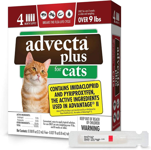 Advecta Plus Flea Treatment for Cats Over 9 lbs | 4-Dose Monthly Flea Protection