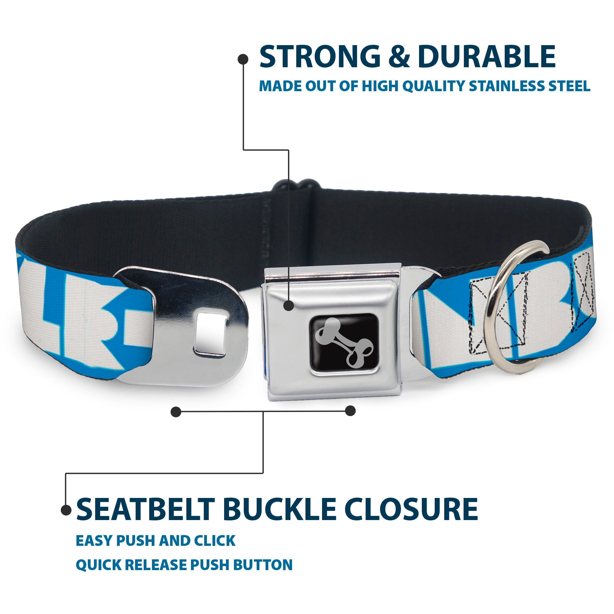 Dog Bone Buckle Collar - BUCKLE-DOWN Shapes Turquoise/White