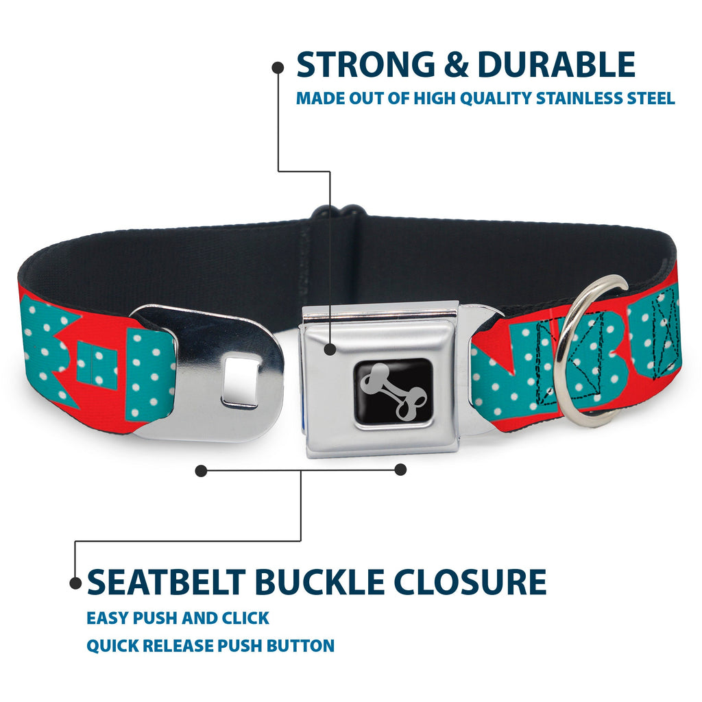 Dog Bone Buckle Collar - BUCKLE-DOWN Shapes Red/Dot Turquoise/White