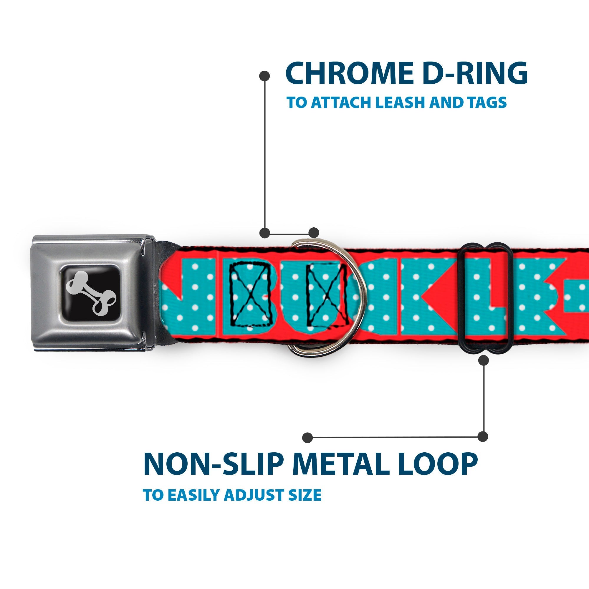 Dog Bone Buckle Collar - BUCKLE-DOWN Shapes Red/Dot Turquoise/White
