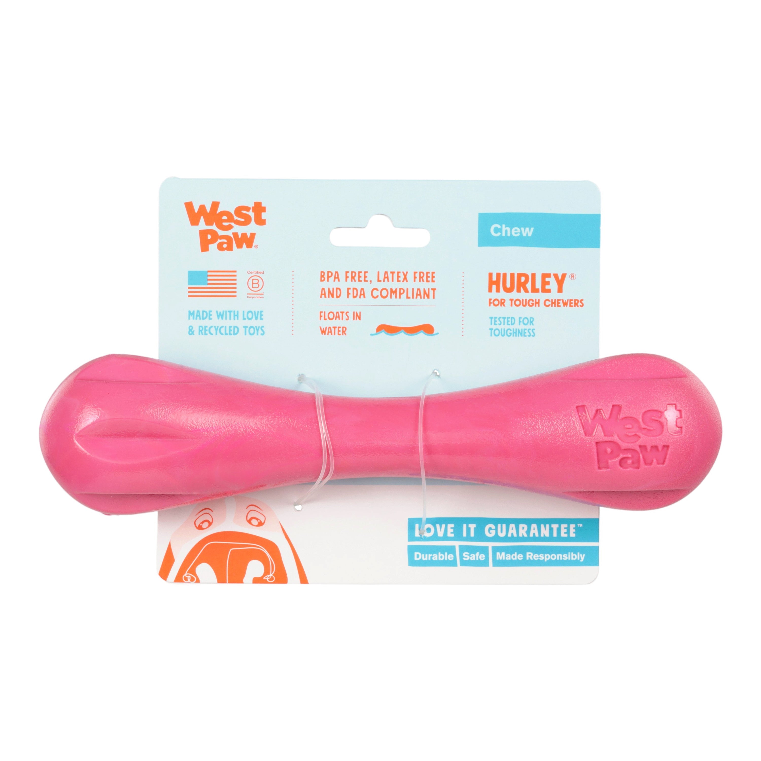 Hurley Dog Bone Chew Toy | Nearly Indestructible Fetch Bone – West Paw (Geranium)