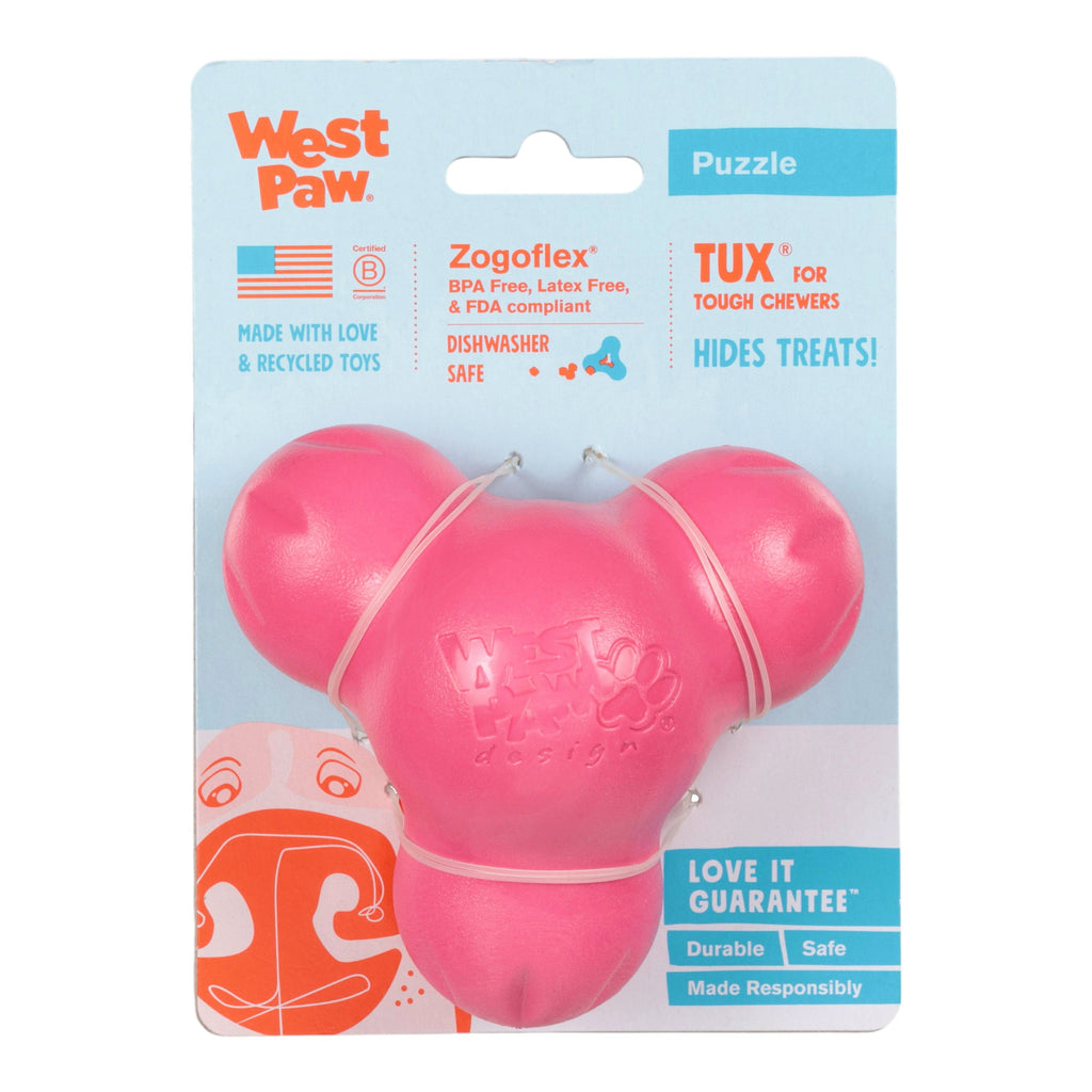 Tux Treat-Dispensing Dog Toy | Tough Chew with Hidden Treat Pocket – West Paw (Geranium)