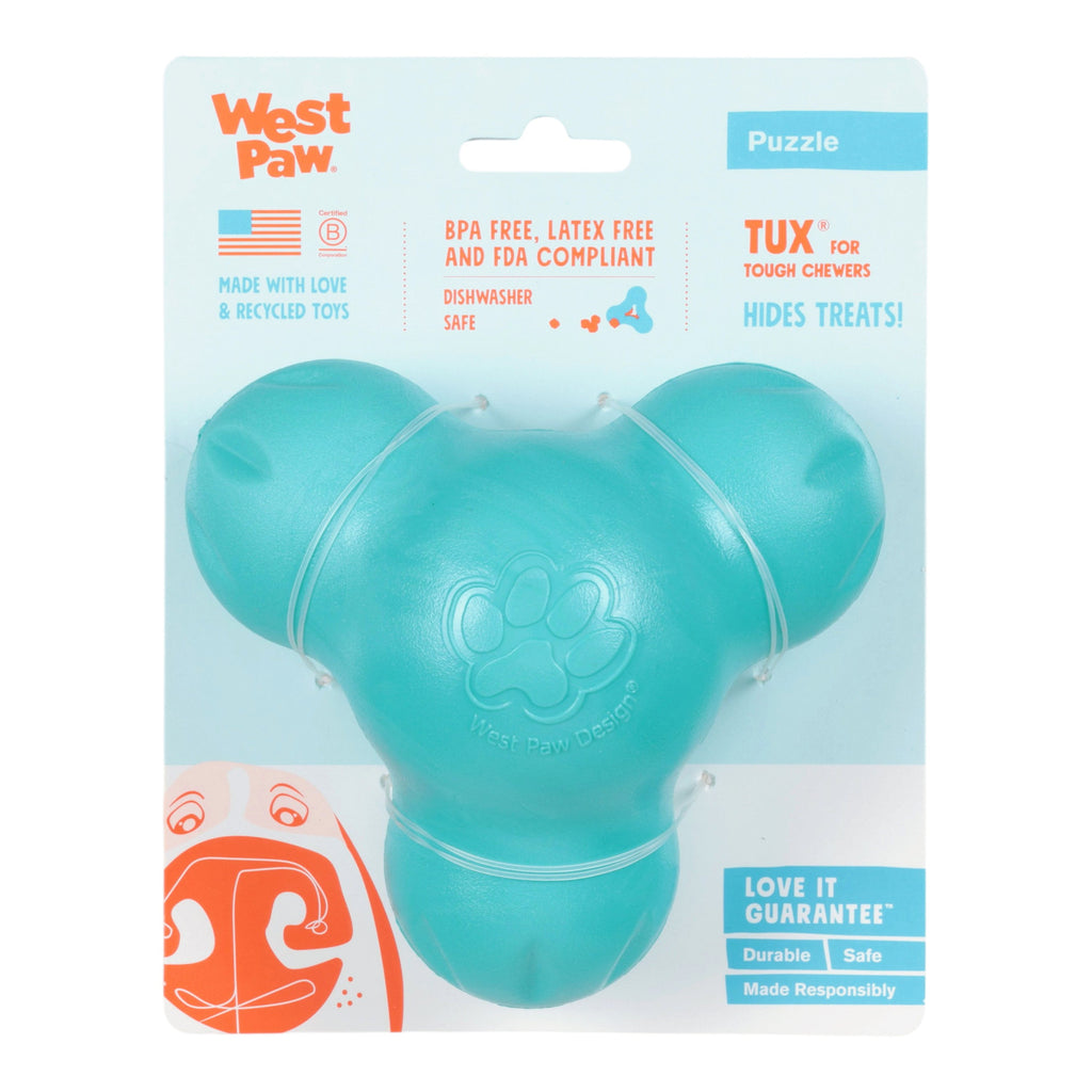 Tux Treat-Dispensing Dog Toy | Tough Chew with Hidden Treat Pocket – West Paw (Teal)