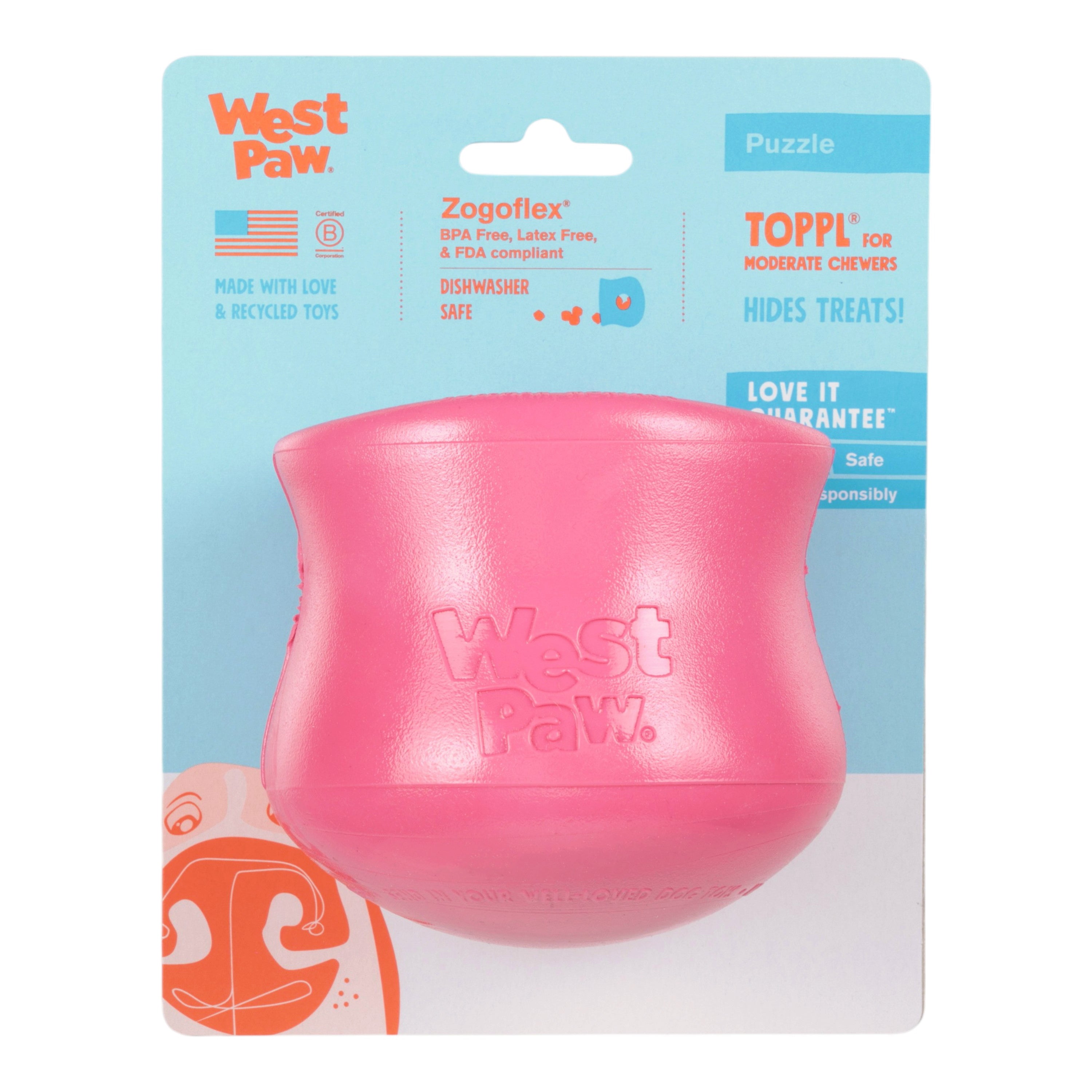 Toppl Treat & Puzzle Dog Toy | Fillable Enrichment Cup – West Paw (Geranium)