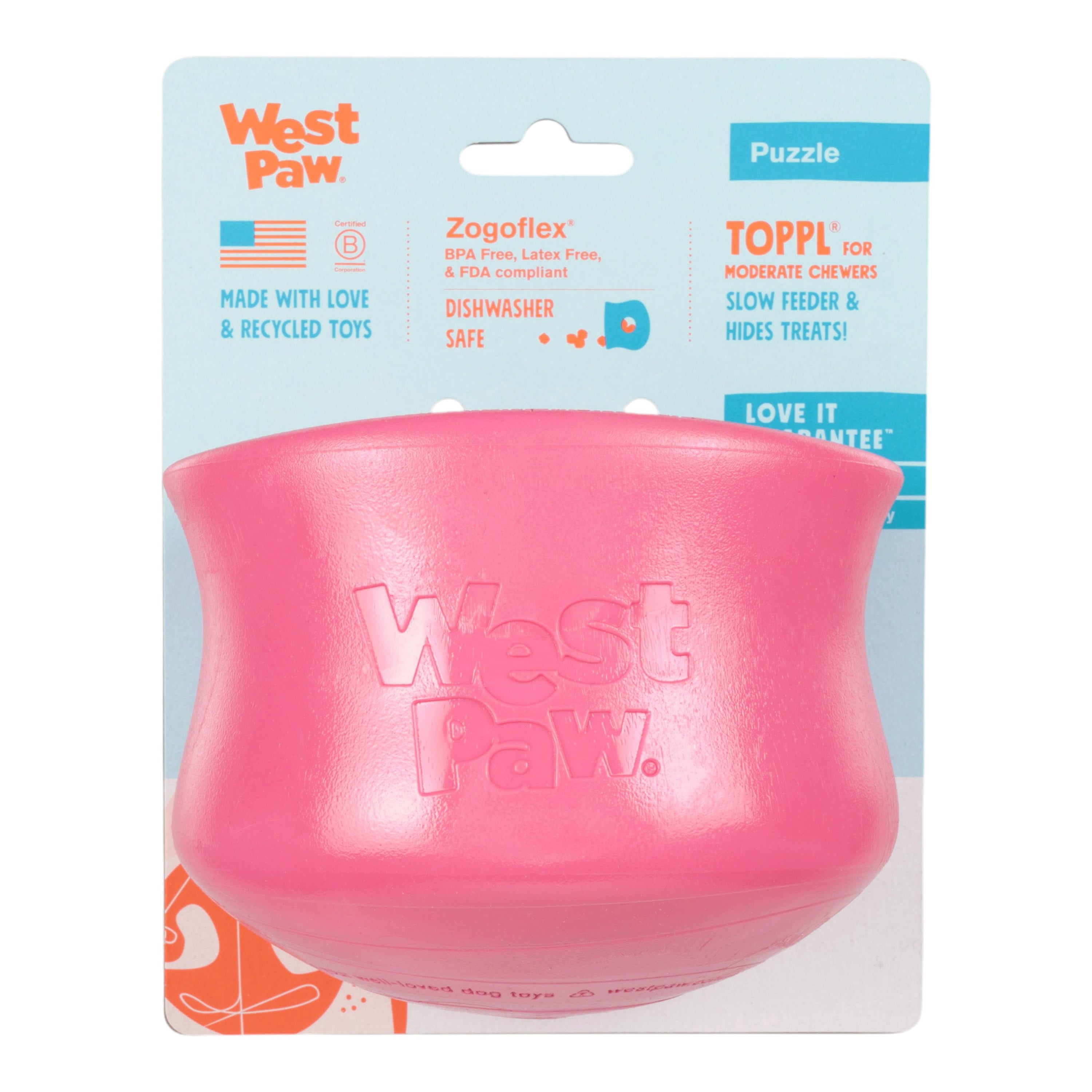 Toppl Treat & Puzzle Dog Toy | Fillable Enrichment Cup – West Paw (Geranium)