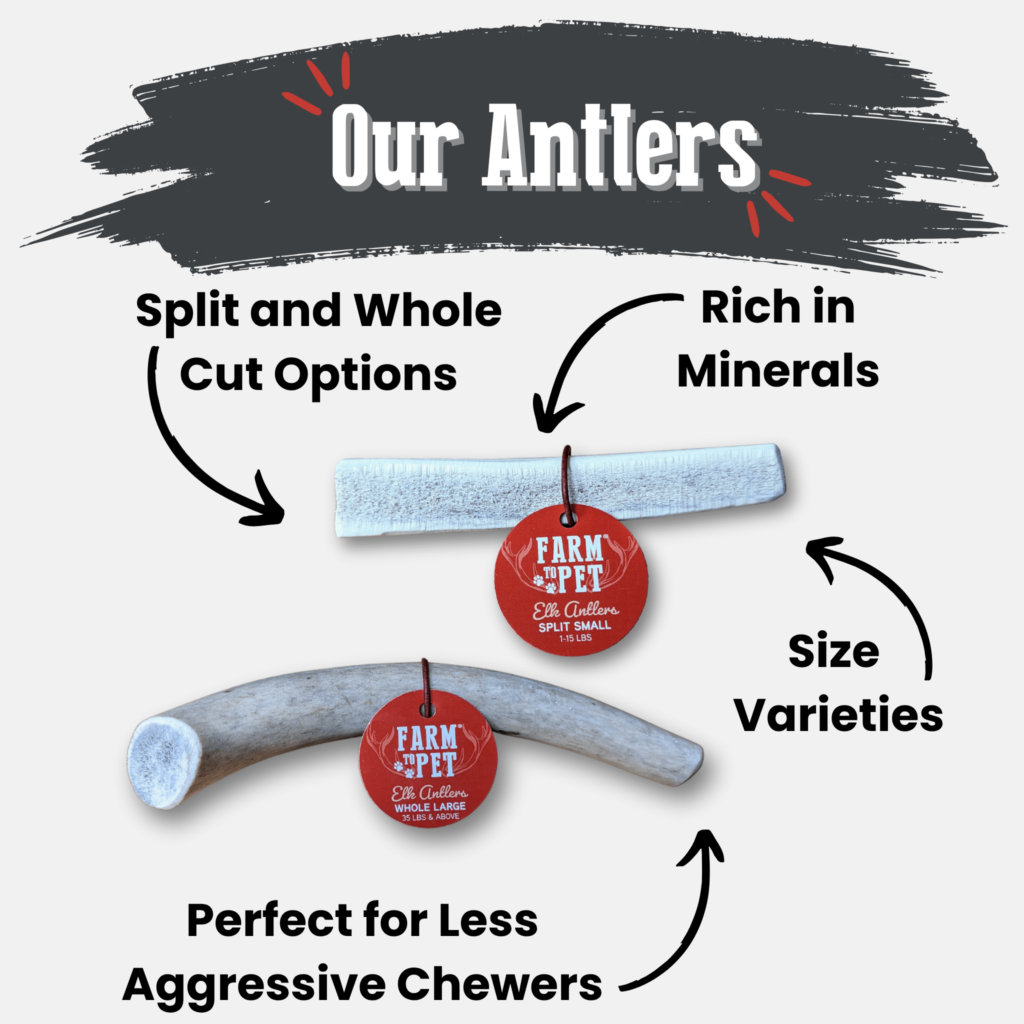 Elk Antler Dog Chews | All-Natural Whole and Split Elk Antler Chews | American sourced