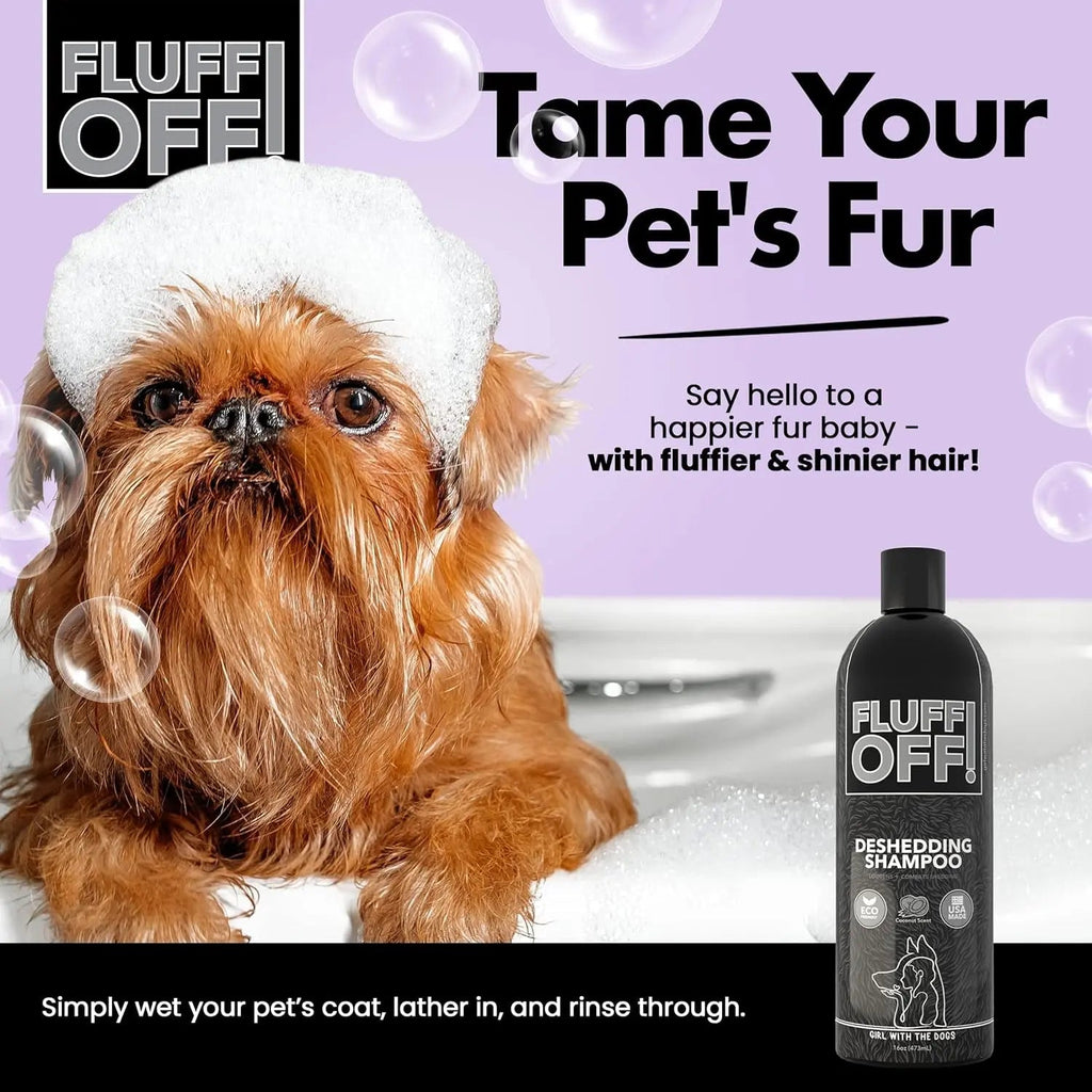 Fluff Off Dog & Cat Shampoo Set | Deshedding & Sensitive Skin Formula, 16oz Each – Wags & Whiskers