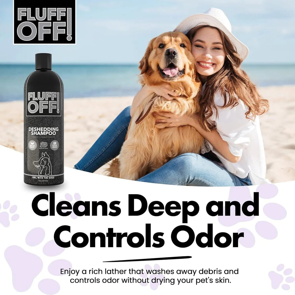 Fluff Off Dog & Cat Shampoo Set | Deshedding & Sensitive Skin Formula, 16oz Each – Wags & Whiskers