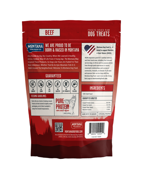 Beef Heart Freeze-Dried Dog Treats | Single-Ingredient Raw Trail Snacks for Dogs, 3oz