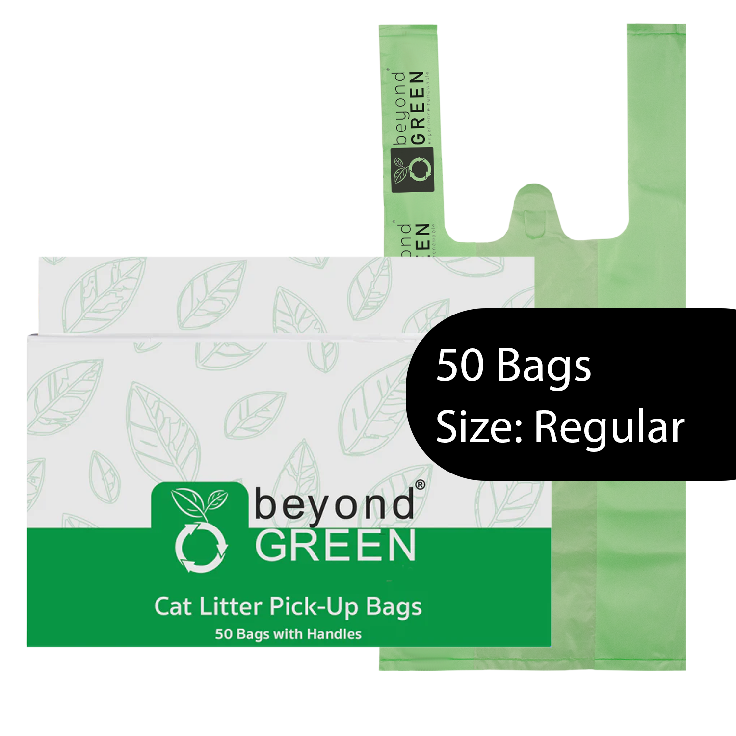 Green Cat Litter Bags – 8" x 16" with 5" Gusset & Handles – Made in USA