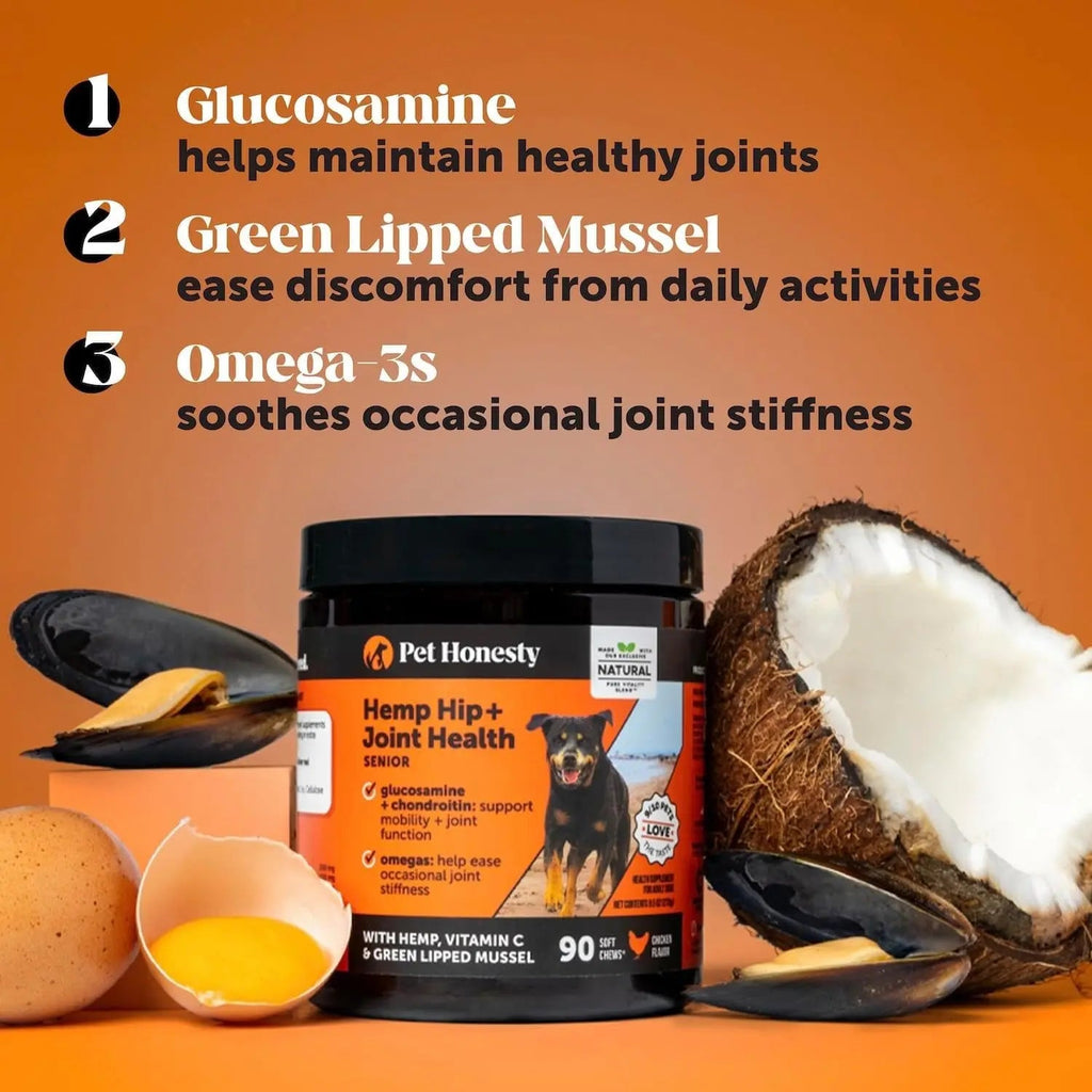 Pet Honesty Senior Hemp Hip & Joint Chews | Natural Mobility Support, 90 Ct – Wags & Whiskers