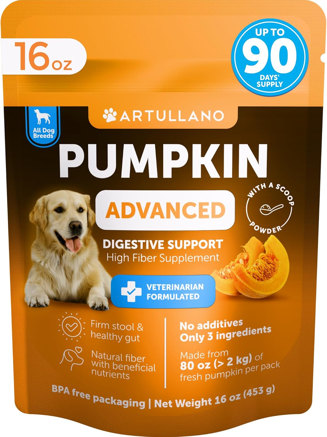 Pumpkin Powder for Dogs | Fiber Supplement for Digestion & Stool Support, 16oz – Wags & Whiskers