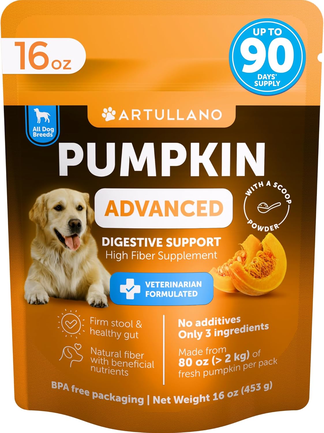 Pumpkin Powder for Dogs | Fiber Supplement for Digestion & Stool Support, 16oz – Wags & Whiskers