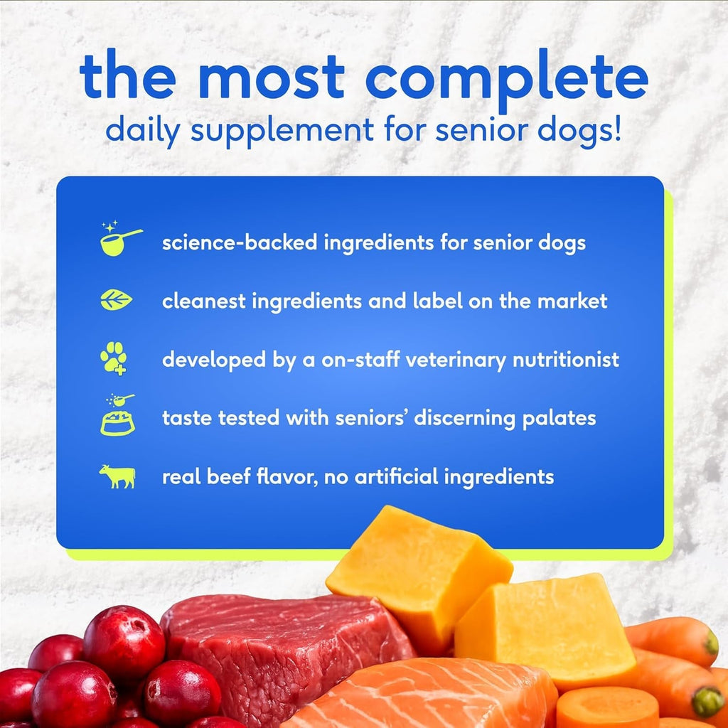 Senior Dog Multivitamin Powder | 12-in-1 Joint, Brain & Immune Support, 30 Scoops – Wags & Whiskers