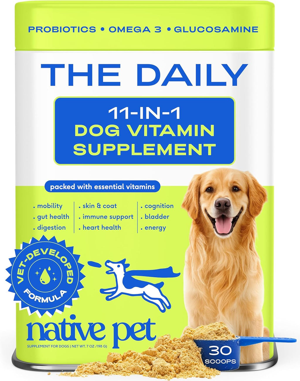 Senior Dog Multivitamin Powder | 12-in-1 Joint, Brain & Immune Support, 30 Scoops – Wags & Whiskers