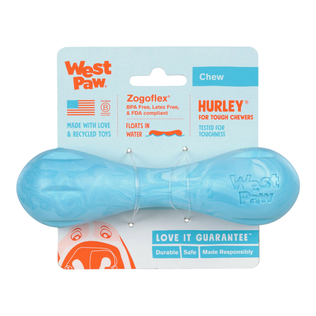 Hurley Dog Bone Chew Toy | Nearly Indestructible Fetch Bone – West Paw (Aqua Swirl)