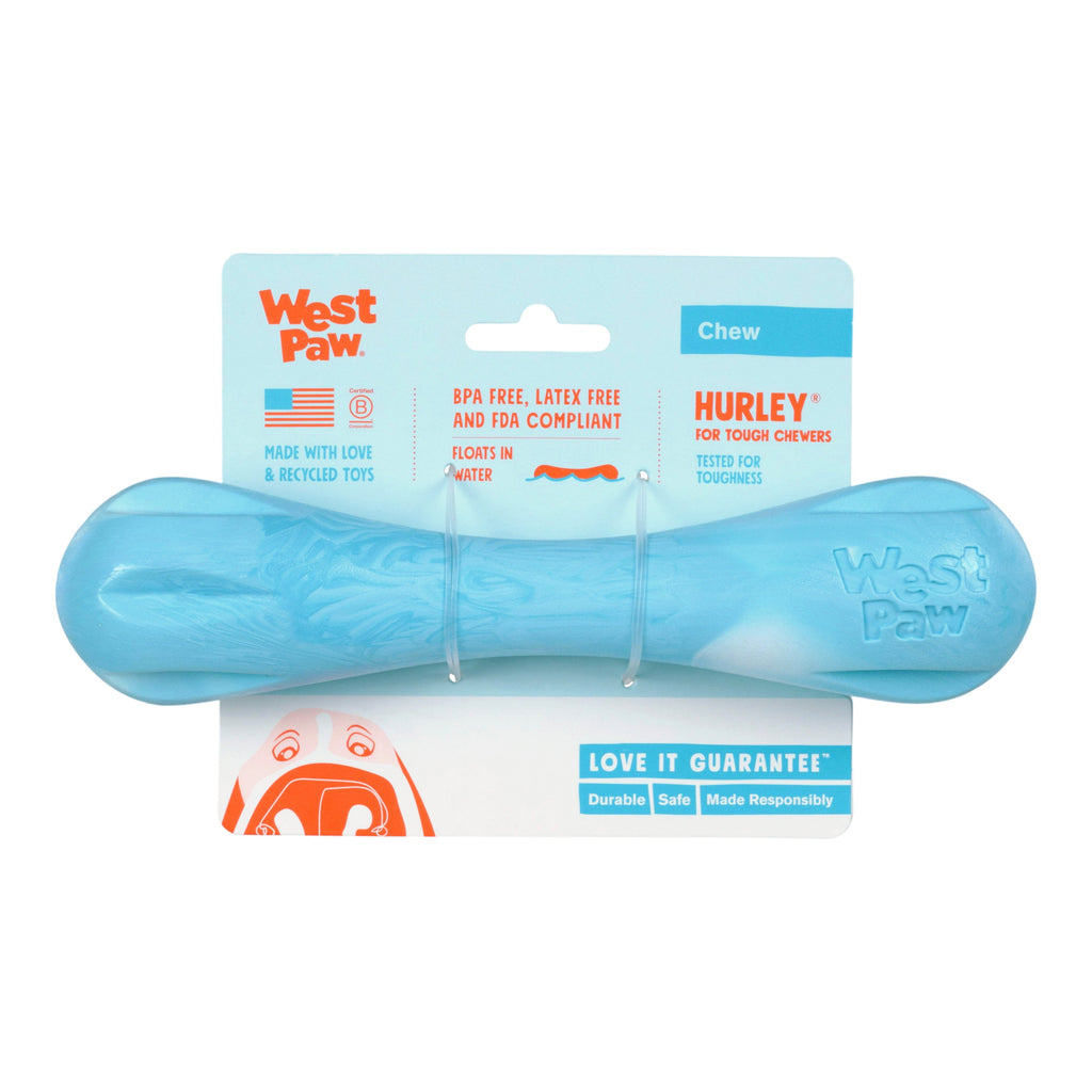 Hurley Dog Bone Chew Toy | Nearly Indestructible Fetch Bone – West Paw (Aqua Swirl)
