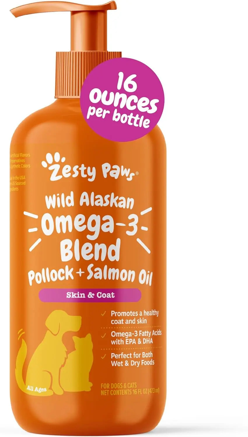 Zesty Paws Wild Alaskan Omega-3 Oil | Skin & Coat Support for Dogs & Cats, 8.5oz – Wags & Whiskers