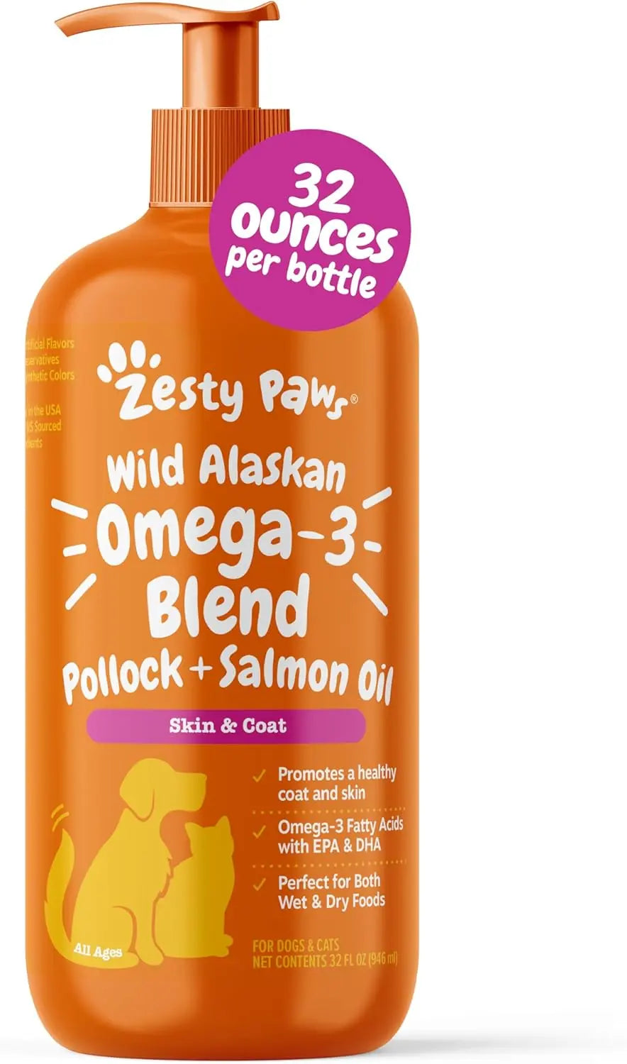 Zesty Paws Wild Alaskan Omega-3 Oil | Skin & Coat Support for Dogs & Cats, 8.5oz – Wags & Whiskers