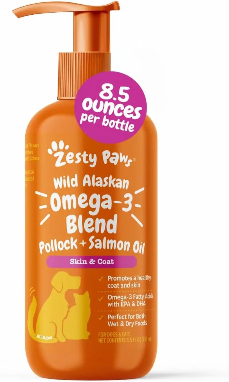 Zesty Paws Wild Alaskan Omega-3 Oil | Skin & Coat Support for Dogs & Cats, 8.5oz – Wags & Whiskers