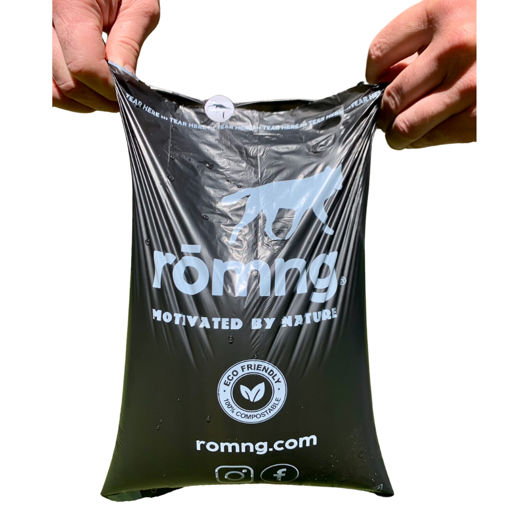 compostable plant-based dog waste bags + bamboo dispenser