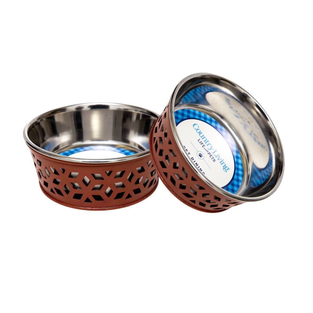 Country Living Farmhouse Stainless Steel Dog Bowls, Set of 2 | For Small to Medium Dogs