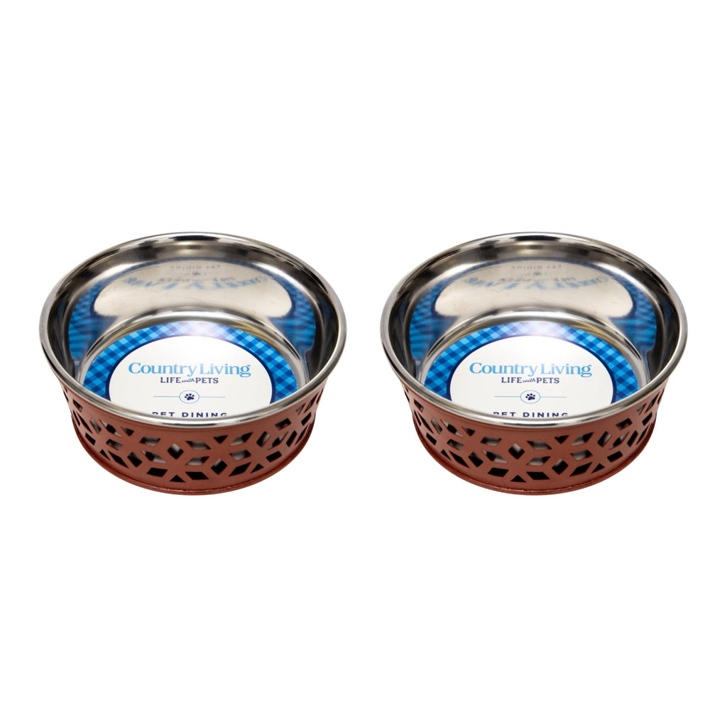 Country Living Farmhouse Stainless Steel Dog Bowls, Set of 2 | For Small to Medium Dogs