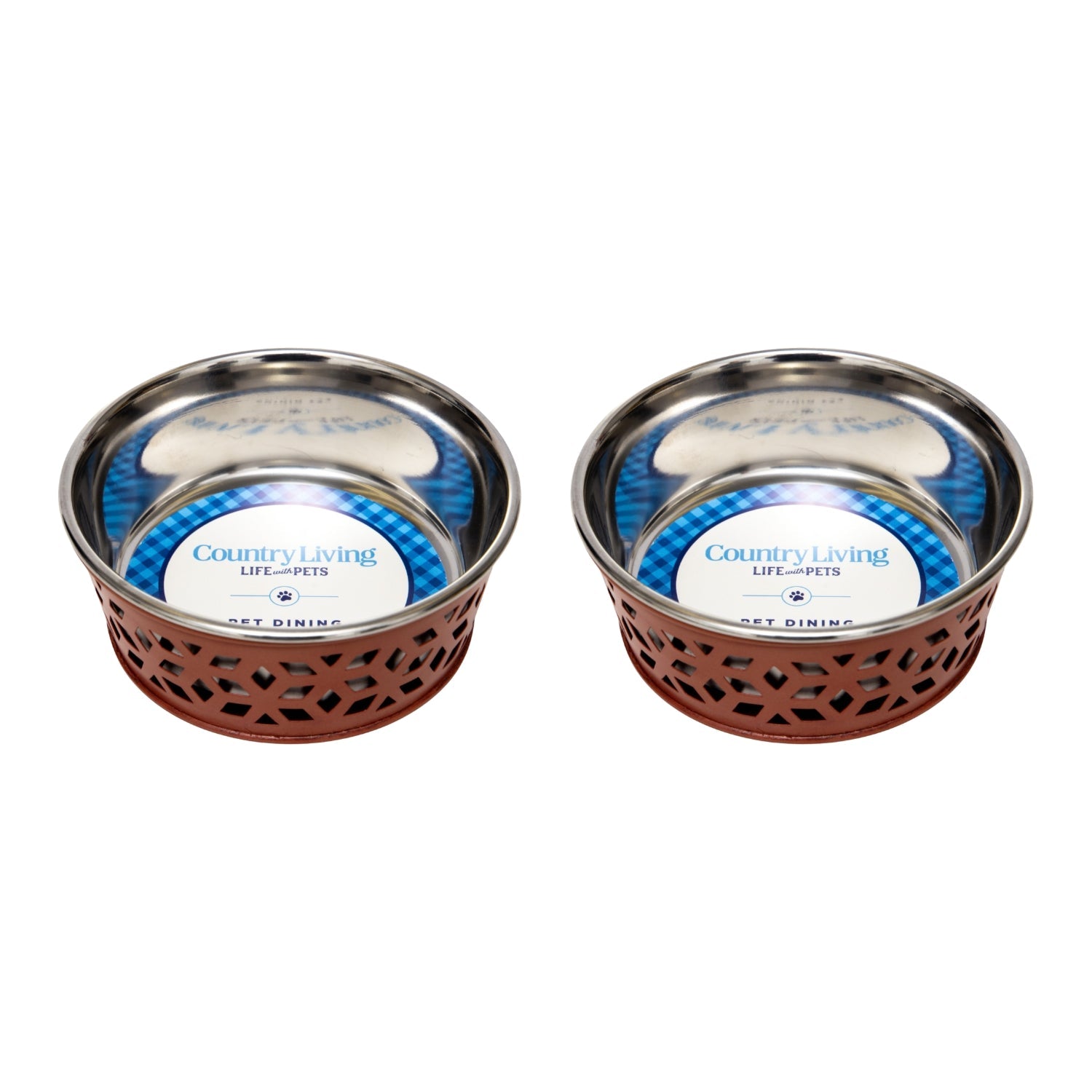 Country Living Farmhouse Stainless Steel Dog Bowls, Set of 2 | For Small to Medium Dogs