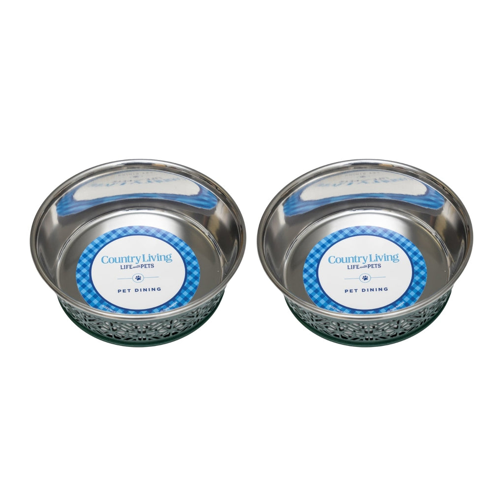 Country Living Farmhouse Stainless Steel Dog Bowls, Set of 2 | For Small to Medium Dogs