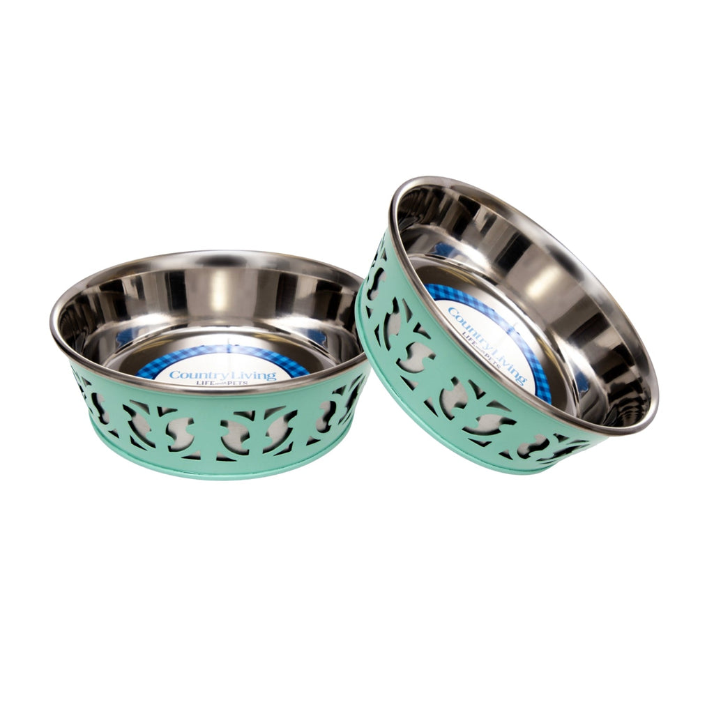 Country Living Farmhouse Stainless Steel Dog Bowls, Set of 2 | For Small to Medium Dogs