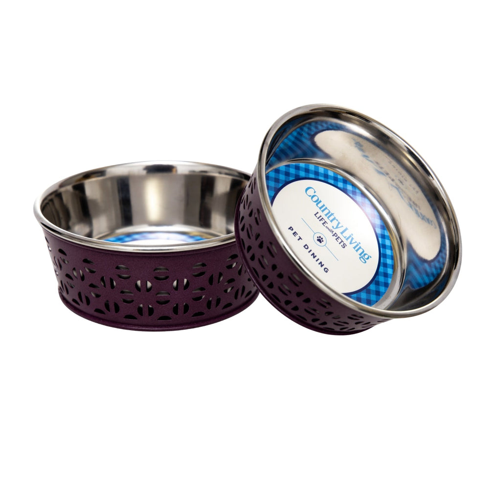 Country Living Farmhouse Stainless Steel Dog Bowls, Set of 2 | For Small to Medium Dogs