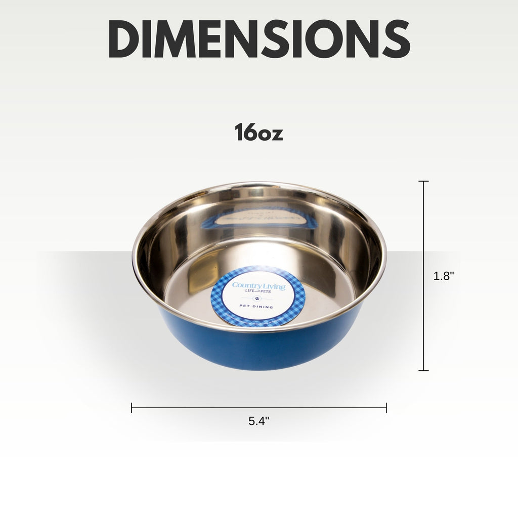 Country Living Heavy Gauge Stainless Steel Dog Bowls, Set of 2 | Non-Skid Food & Water Bowls