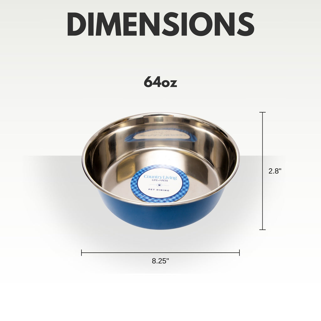 Country Living Heavy Gauge Stainless Steel Dog Bowls, Set of 2 | Non-Skid Food & Water Bowls