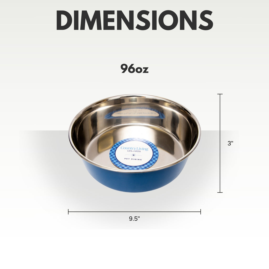 Country Living Heavy Gauge Stainless Steel Dog Bowls, Set of 2 | Non-Skid Food & Water Bowls