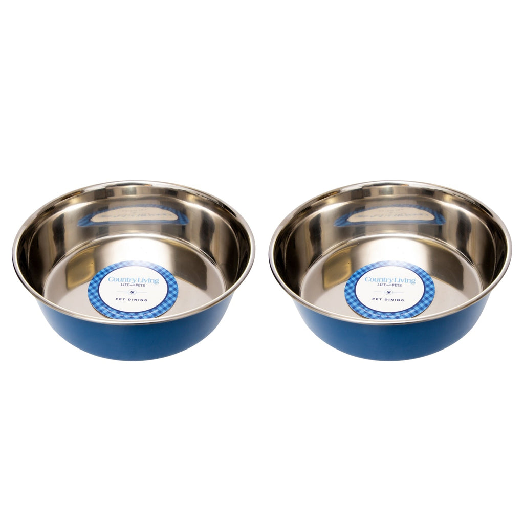 Country Living Heavy Gauge Stainless Steel Dog Bowls, Set of 2 | Non-Skid Food & Water Bowls