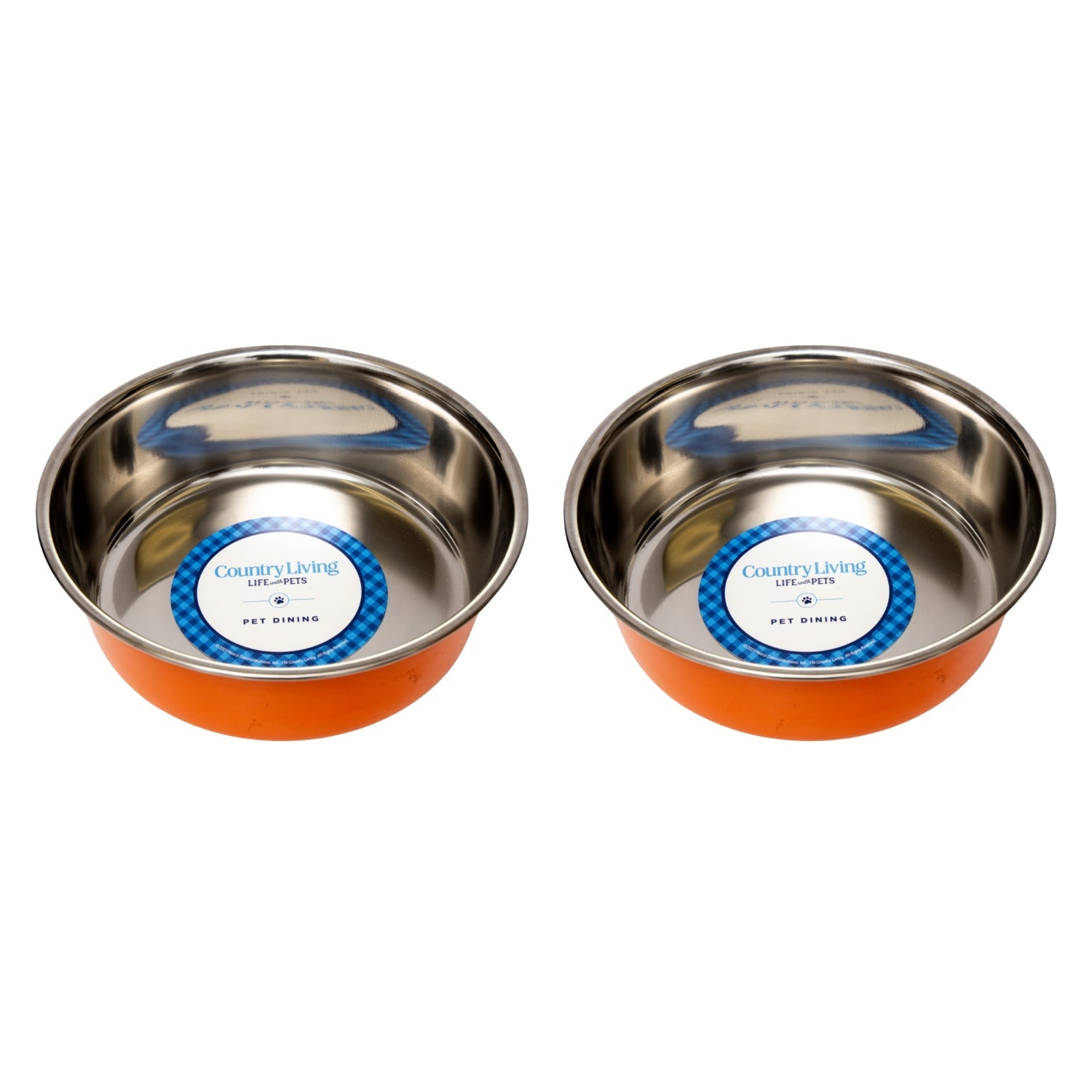 Country Living Heavy Gauge Stainless Steel Dog Bowls, Set of 2 | Non-Skid Food & Water Bowls