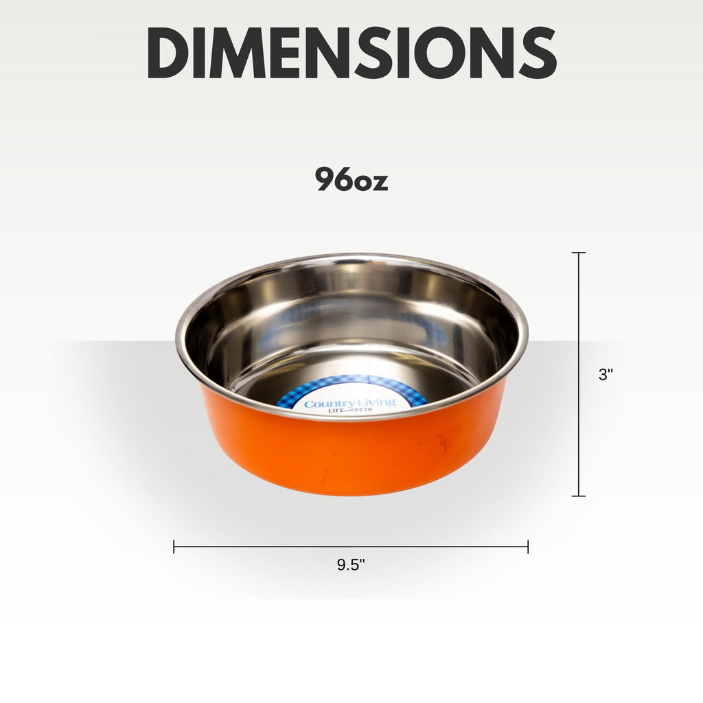 Country Living Heavy Gauge Stainless Steel Dog Bowls, Set of 2 | Non-Skid Food & Water Bowls