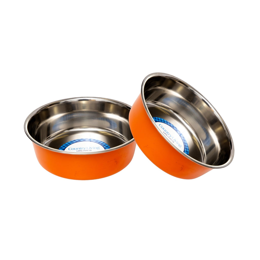 Country Living Heavy Gauge Stainless Steel Dog Bowls, Set of 2 | Non-Skid Food & Water Bowls
