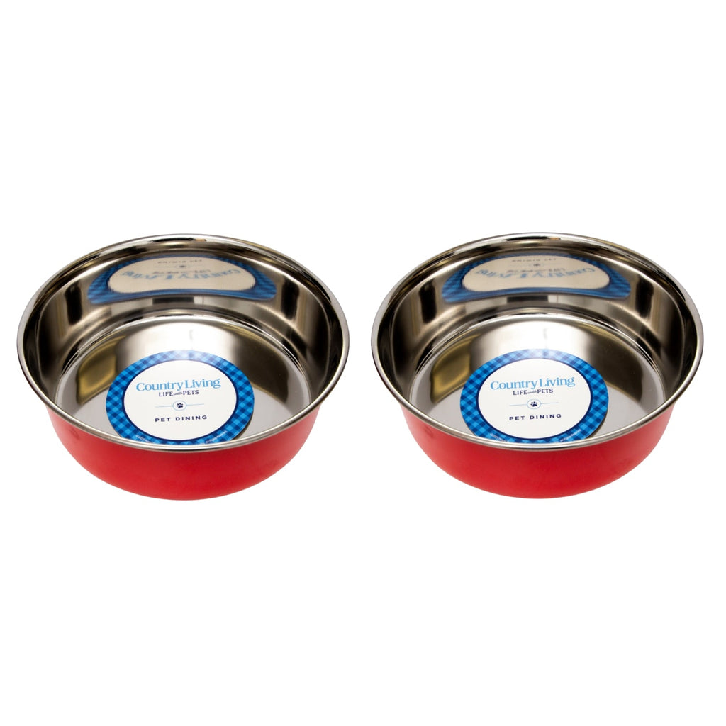 Country Living Heavy Gauge Stainless Steel Dog Bowls, Set of 2 | Non-Skid Food & Water Bowls