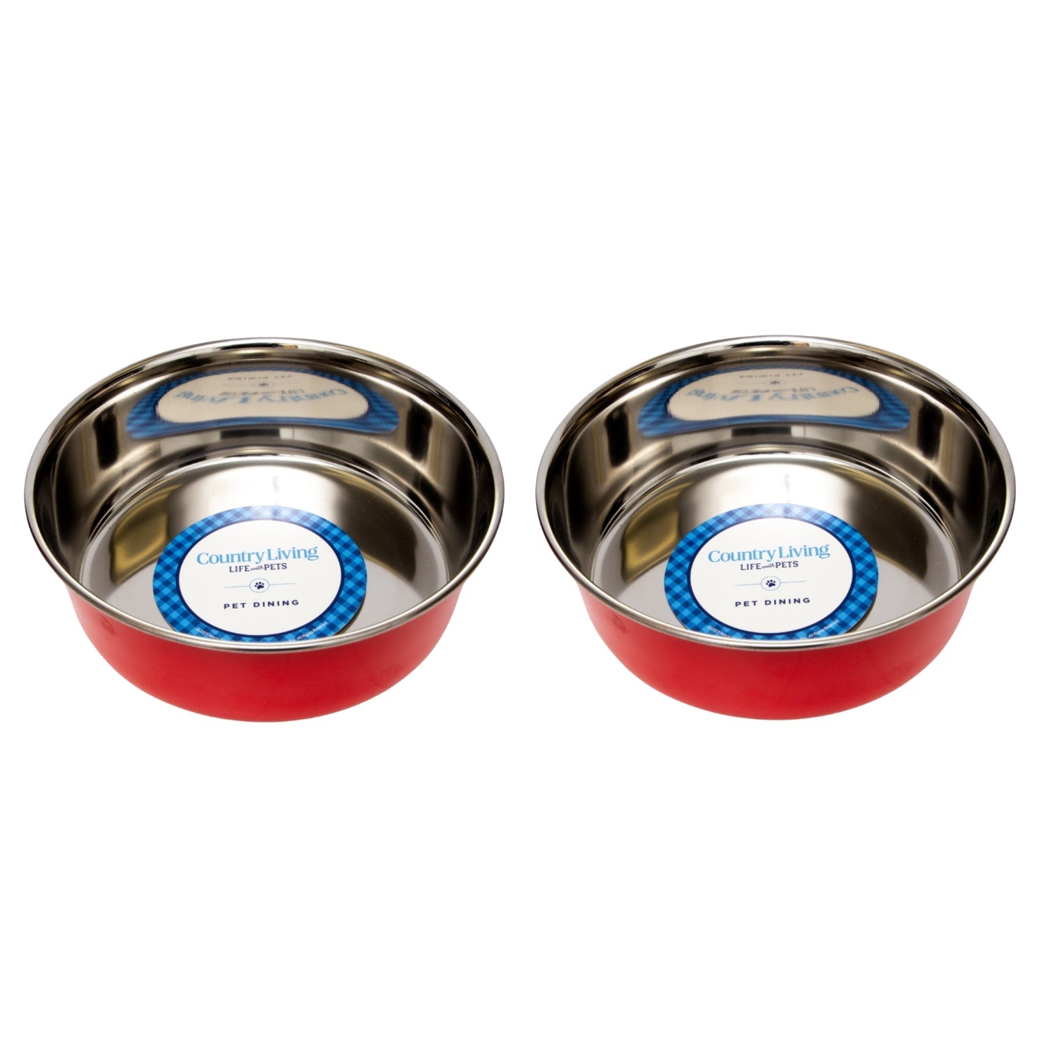 Country Living Heavy Gauge Stainless Steel Dog Bowls, Set of 2 | Non-Skid Food & Water Bowls
