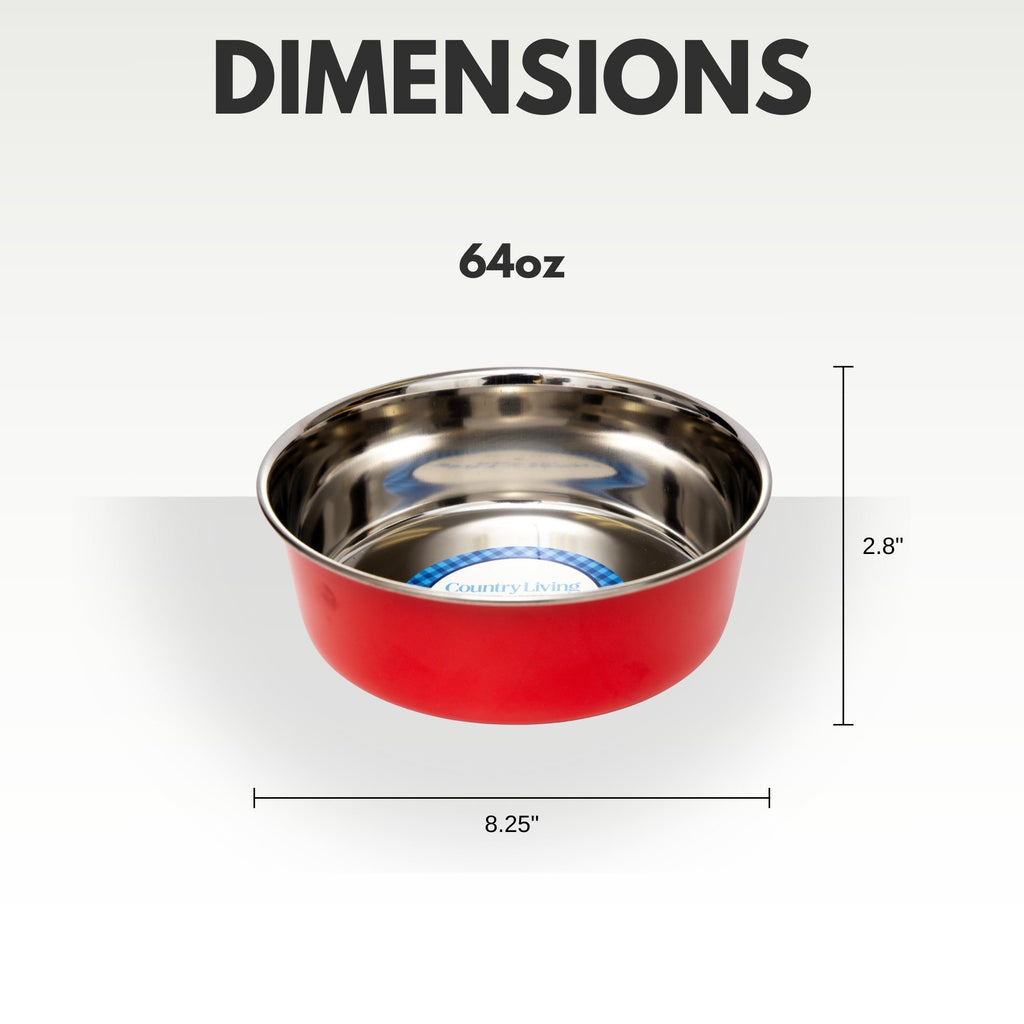 Country Living Heavy Gauge Stainless Steel Dog Bowls, Set of 2 | Non-Skid Food & Water Bowls