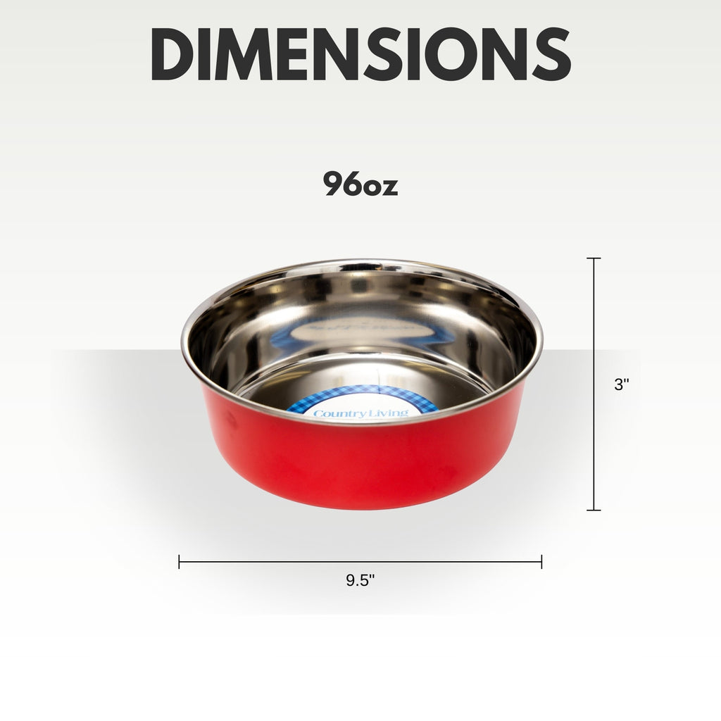 Country Living Heavy Gauge Stainless Steel Dog Bowls, Set of 2 | Non-Skid Food & Water Bowls